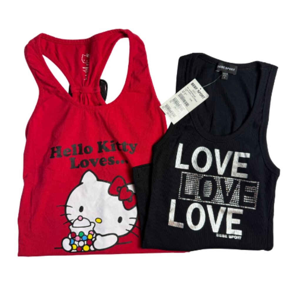 BUNDLE of 2-Graphic (HELLO KITTY + BEBE) Women's Tank Tops, Size S (BB1301B)